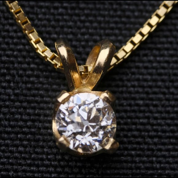 European-Cut Diamond Pendant on 14k Gold Chain - Picture 1 of 12